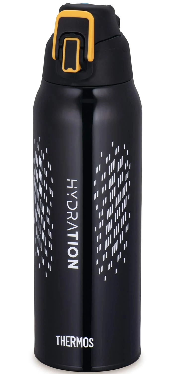 Thermos 1L Black Orange Sports Bottle Cold Storage Vacuum Insulated - FHT-1001F BKOR