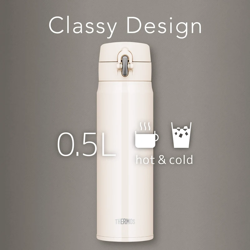 Thermos 500ml Vacuum Insulated White Beige Water Bottle Portable Mug - Joh-500 Wbe