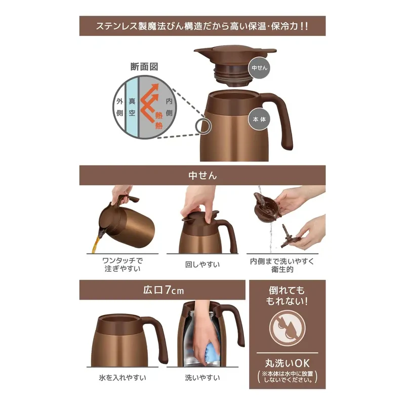 Thermos Brown Gold 2L Stainless Steel Thermal Pot Cold Preservation Flask Ttb-2001 Bwg
