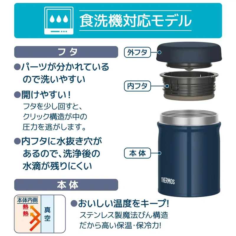 Thermos 500ml Vacuum Insulated Soup Jar Dishwasher Safe Navy Blue Jeb-500 Nb