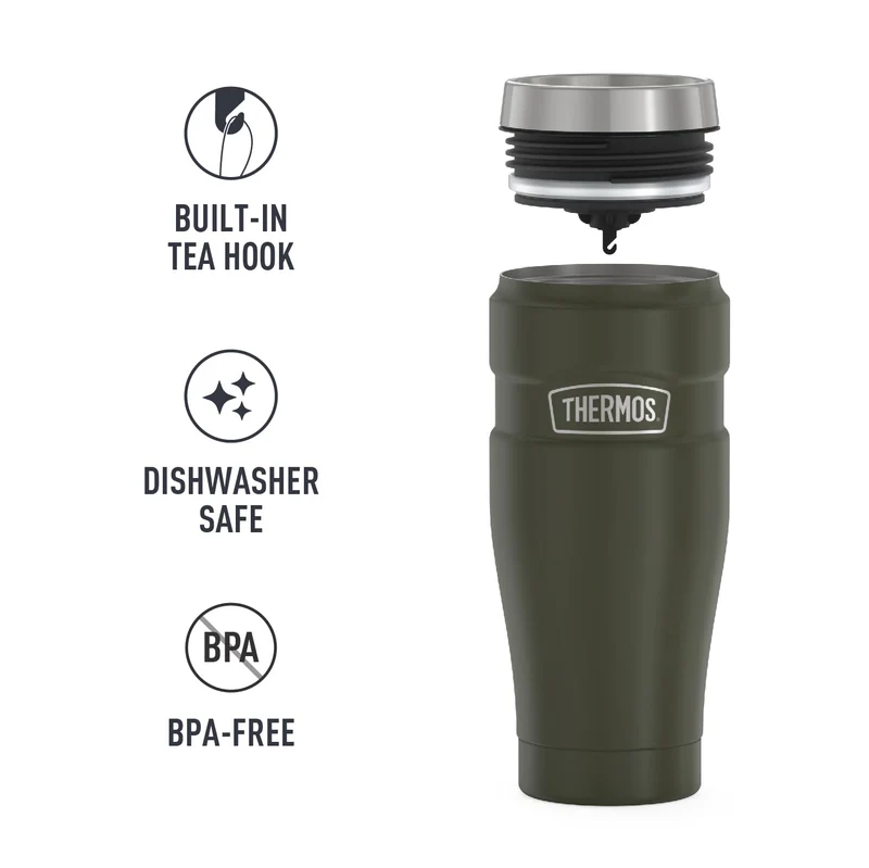 Thermos Stainless King 16Oz Vacuum Insulated Travel Tumbler in Matte Green