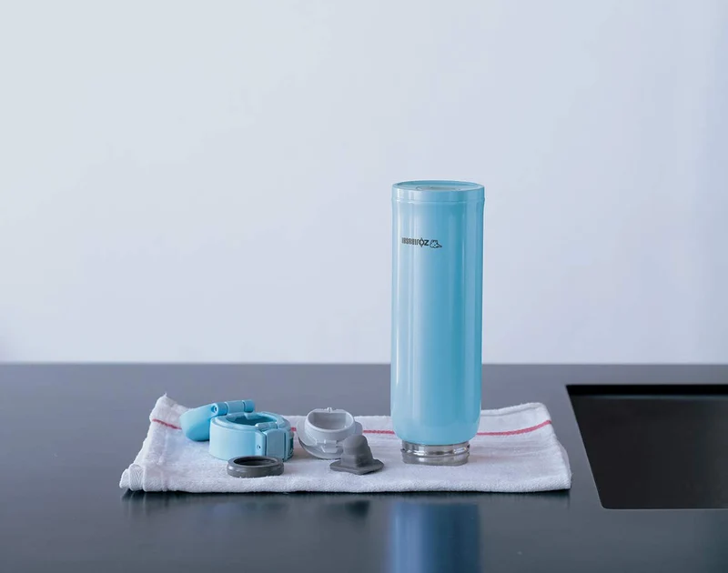 Zojirushi Lightweight Stainless Steel Water Bottle 360ml Warm/Cold One-Touch Open Light Blue