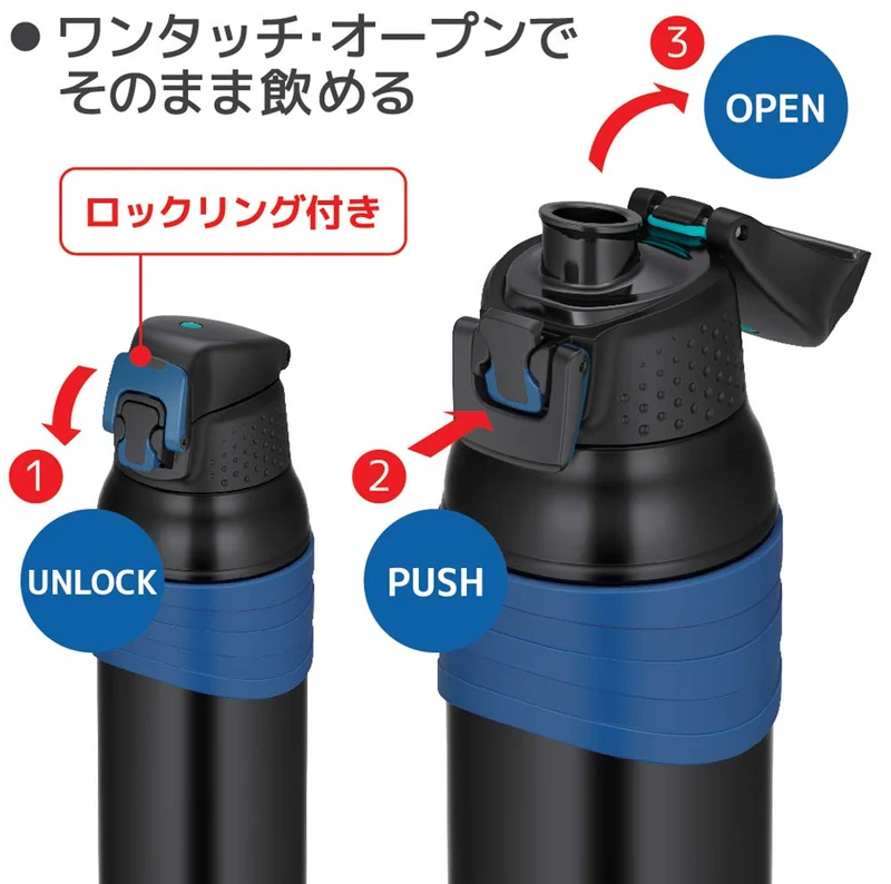Thermos 1.0L Black Blue Vacuum Insulated Sports Bottle for Cold Storage - Fjc-1000 Bk-Bl