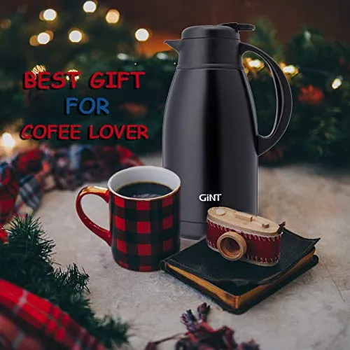 Thermos 65Oz Gint Thermal Carafe: Black Stainless Steel Double Wall Insulated Vacuum