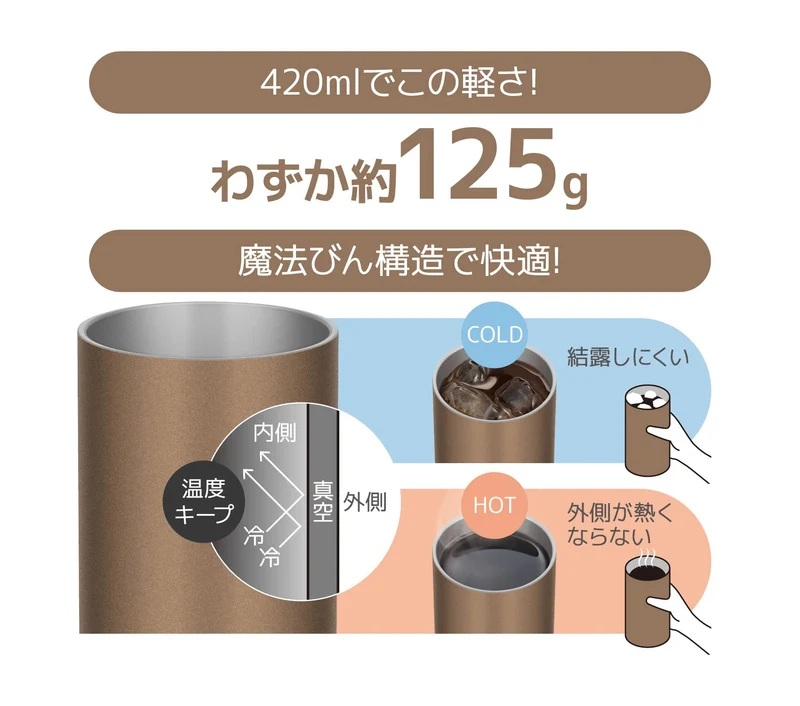 Thermos Lightweight Vacuum Insulated 420ml Tumbler in Brown Gold - JDW-420C Model
