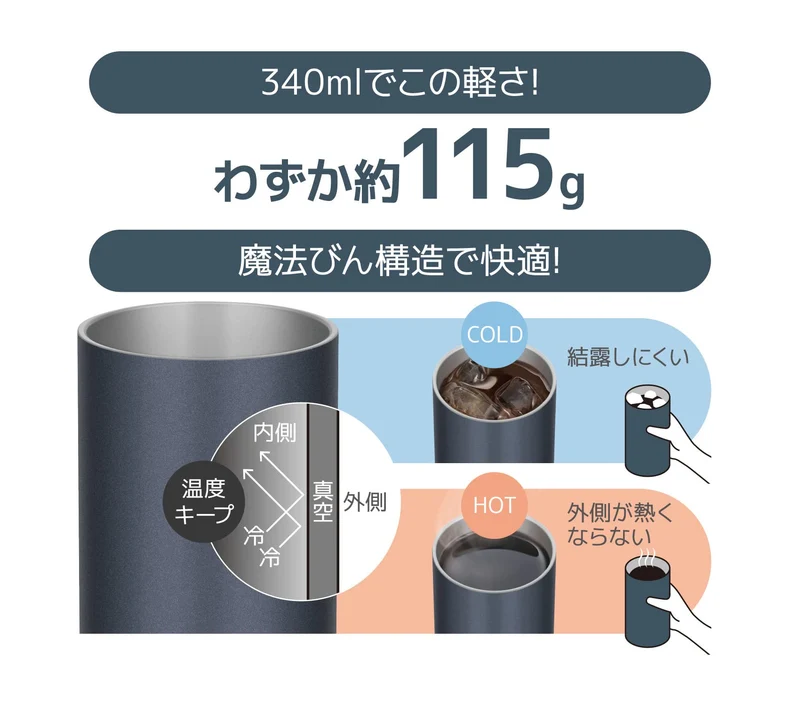 Thermos Lightweight 340ml Vacuum Insulated Tumbler in Metallic Black JDW-340C Model