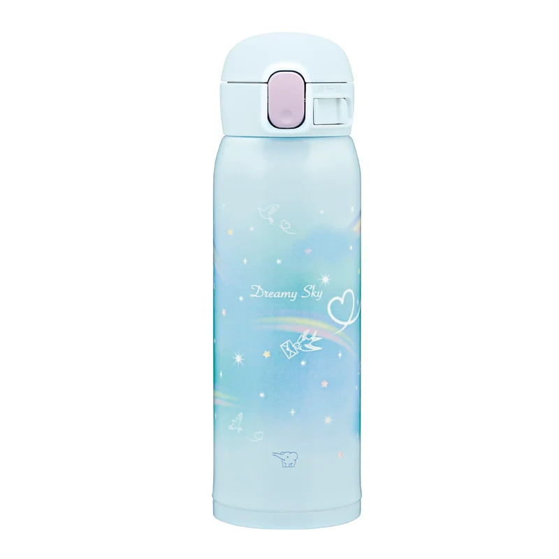 Zojirushi 480Ml Stainless Steel Water Bottle for Kids One-Touch Rainbow Blue