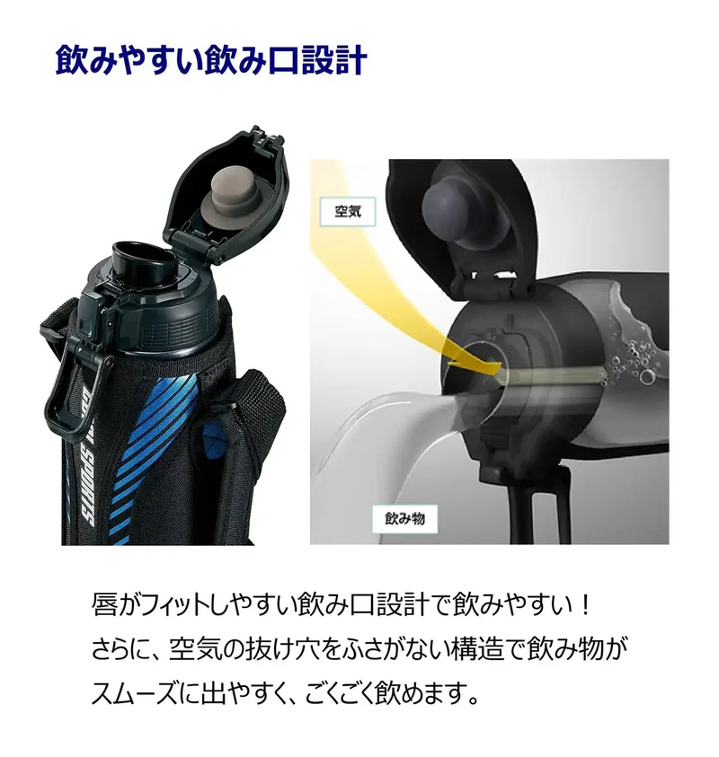 Zojirushi Direct Drinking Sports Water Bottle Stainless Steel 1.5L Blue Black