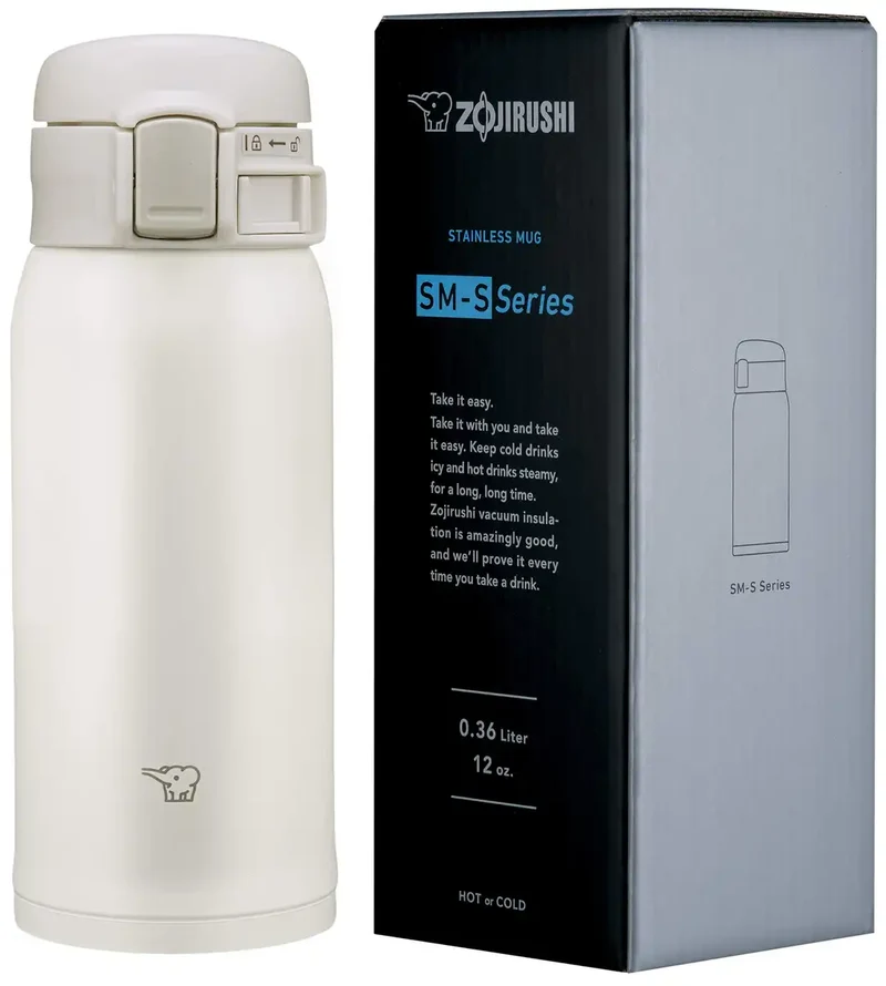 Zojirushi White Stainless Steel 355ml Cup - Leakproof and Portable