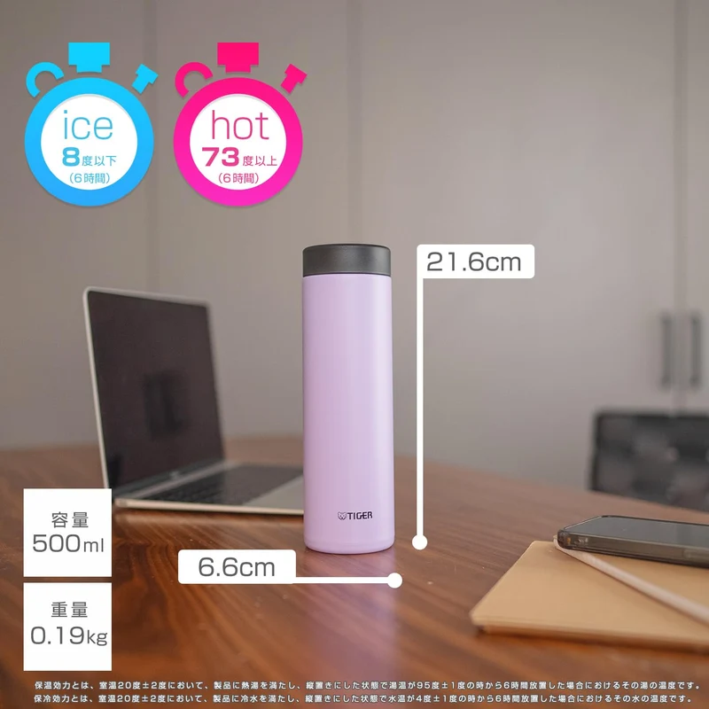 Tiger 500ml Dishwasher Safe Stainless Steel Hot & Cold Water Bottle - Lavender