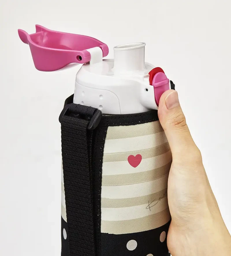 Tiger 800ml Stainless Steel Water Bottle with Cup and Pouch Sahara Pink Dot