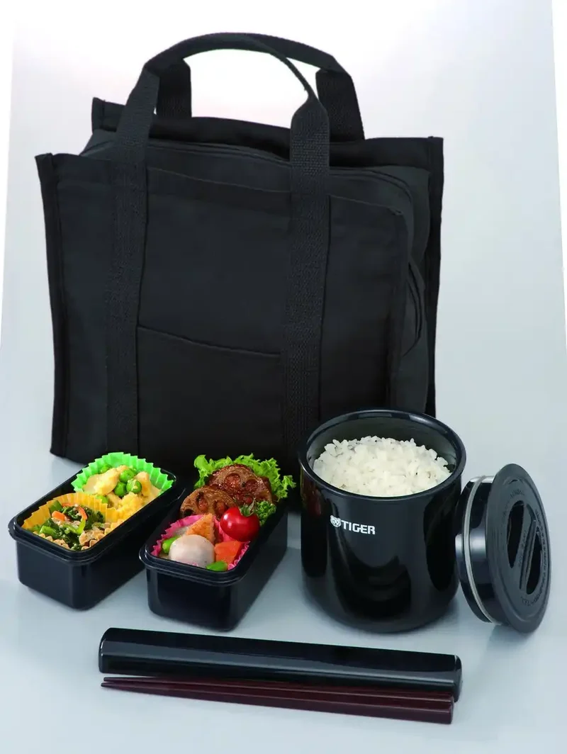 Tiger LWY-T036-K Black Stainless Steel Lunch Jar with Tote Bag 1.8 Cups Capacity