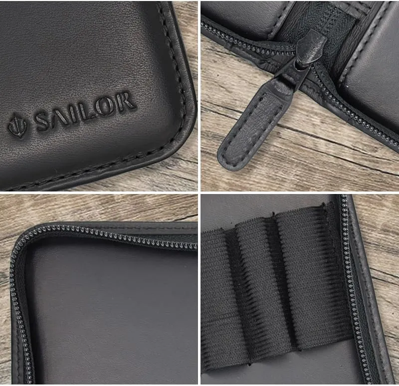 Sailor Fountain Pen Collection Case Genuine Leather Holds 5 Pens Black
