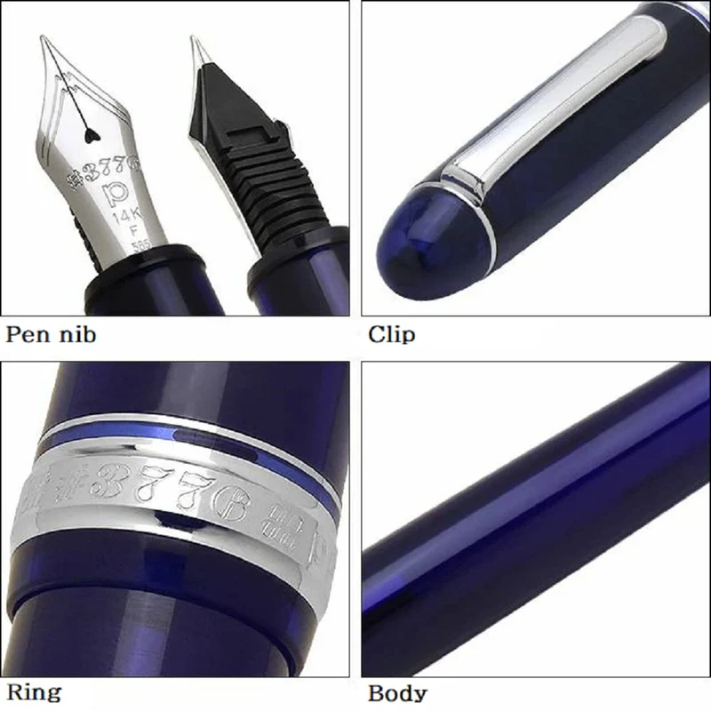 Platinum Century Medium Point Rhodium Finish Chartres Blue Fountain Pen 3776 with Love Kanji Sticker