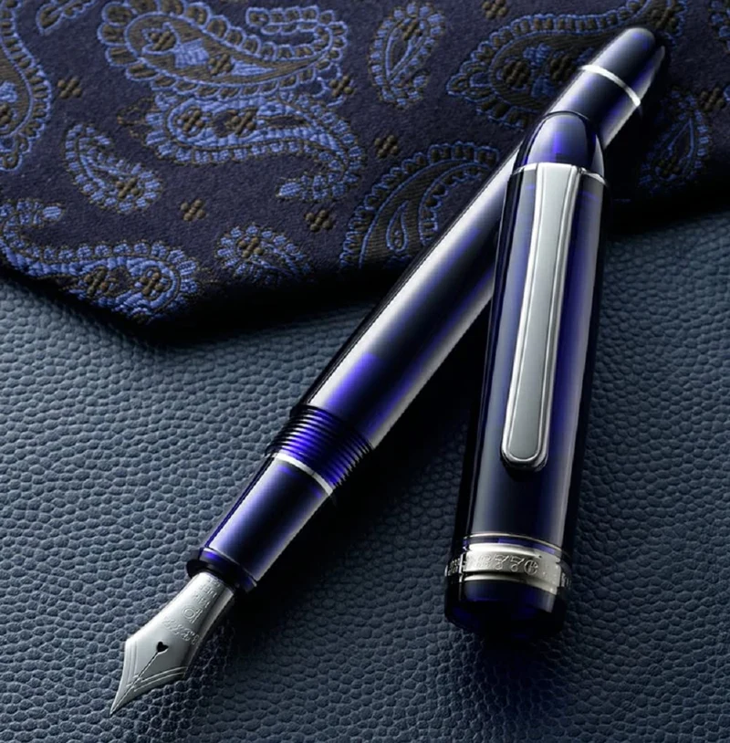 Platinum Century Medium Point Rhodium Finish Chartres Blue Fountain Pen 3776 with Love Kanji Sticker