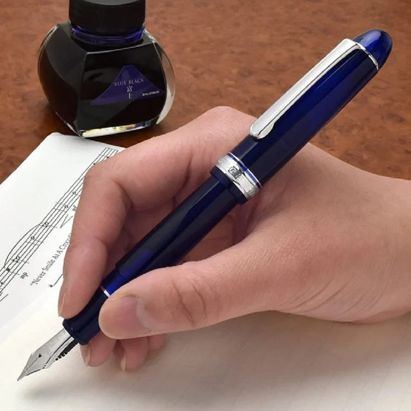 Platinum Century Medium Point Rhodium Finish Chartres Blue Fountain Pen 3776 with Love Kanji Sticker
