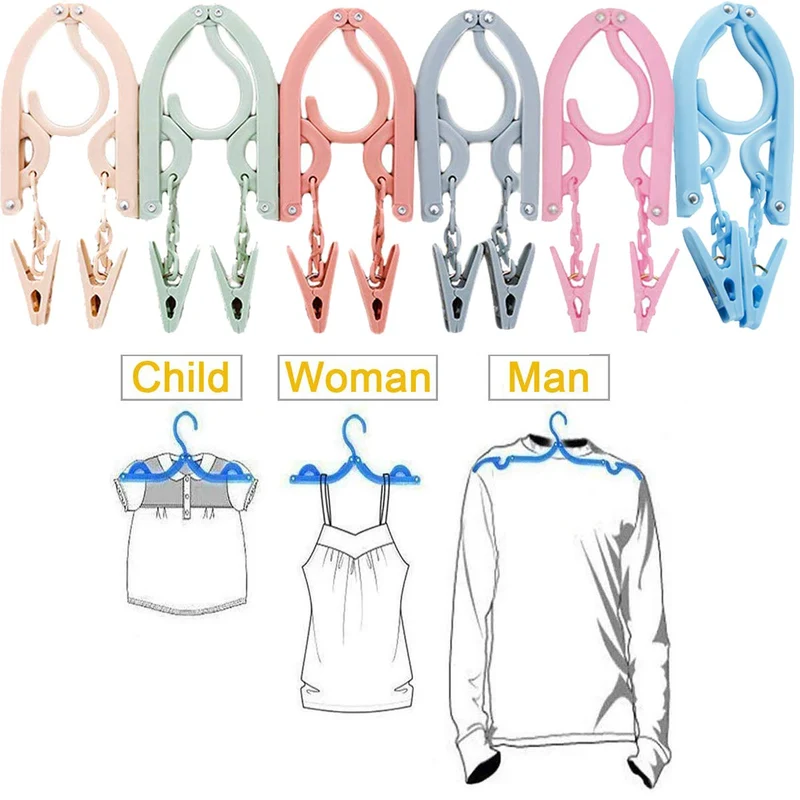 Yoooo Travel Hanger Set - Portable Foldable Lightweight - 12 Pcs 1 Laundry Rope 24 Pinches 6 Colors - For Travel Business Trips Laundry Drying - Japan