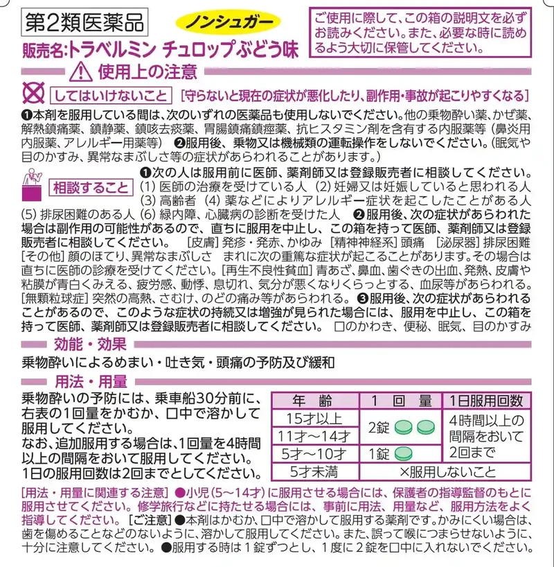 Travelmin Churop Grape Flavor 2 Drug Tablets 6 Pack | Japan