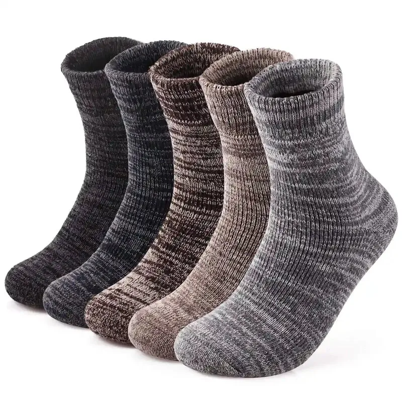 Final Konciwa Men'S Winter Socks 5 Pairs Set - Thick Cold Protection Warmth Skiing Sole Cushion Knitting Cotton Sweat Absorbent Odor Resistant Antibacterial Outdoor 24-28Cm (2 Under Thick Shoes) Japan