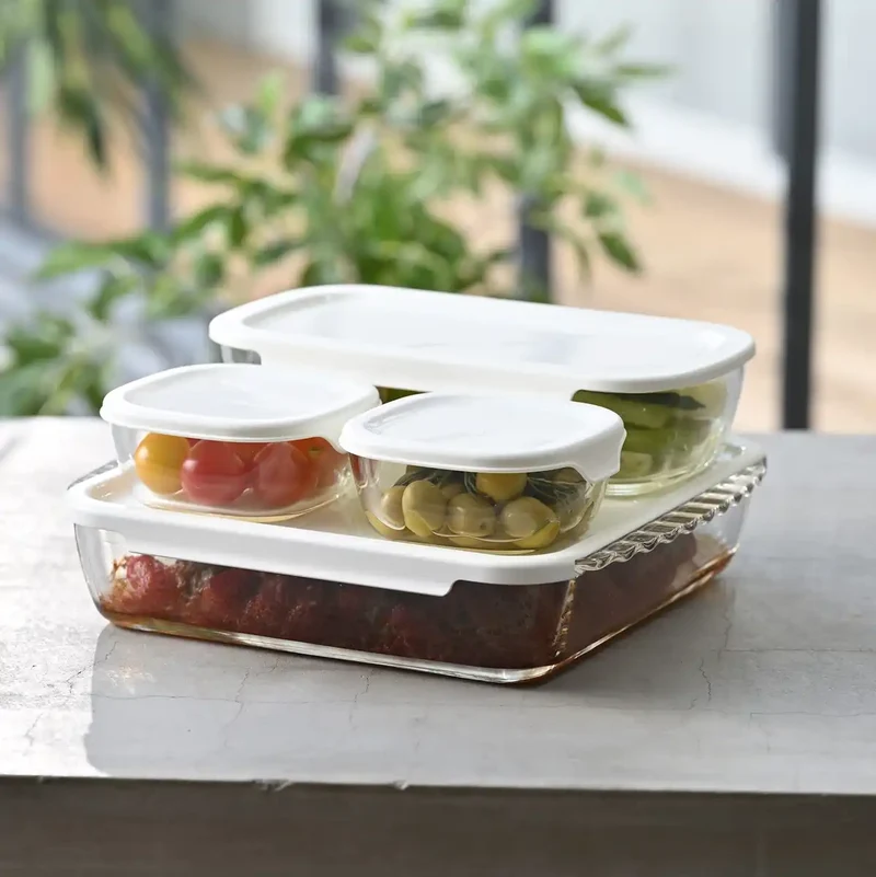 Hario Heat-Resistant Glass Container Set (4) - 250 900 2000Ml - Microwave Oven & Lid Safe -