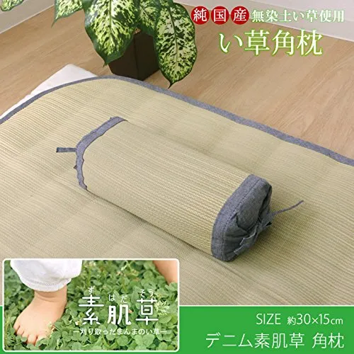Ikehiko Corporation Bare Skin Grass Square Pillow 30X15Cm Japanese Rush Grass #3632319