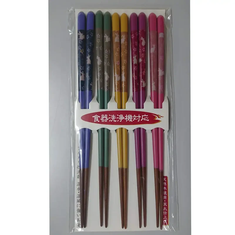 Ishida Japan Natural Wood Chopsticks Set Of 5 Tabi Rabbit Dishwasher Safe 23Cm